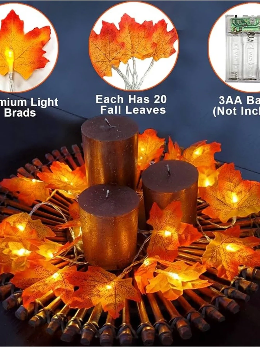 2 pack 10 ft each Autumn Maple Leaf String Lights - Orange Fall Garland